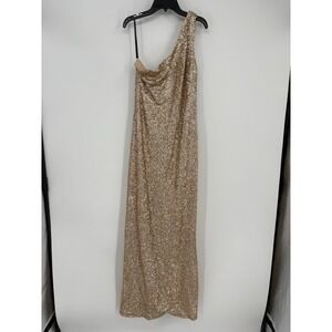 Sorella Vita Dress Womens 16 Gold Sequin One Shoulder Formal Evening Gown Maxi
